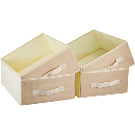 JF HOME BLISS Fabric Storage Box Set of 4 Storage Cubes Foldable Clothes Organizer Bins with Handles for Wardrobe Shelves & Drawers Underwear Socks Toys Storage 39 x 28.5 x 14 cm (Beige) (1/5)