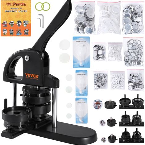 VEVOR Máquina para Hacer Botones de 25/32/58 mm Prensa para Insignias con 300 Kits de Consumibles Libro Mágico y Cortador de Círculos Fabricante de Insignias de Plástico Resistente para Hacer Botones (1/5)