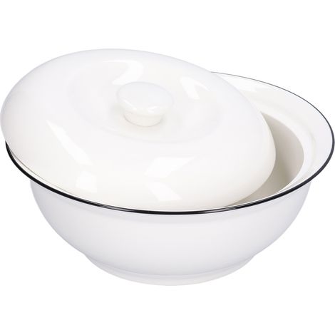 9-Zoll-Suppenschüssel mit Deckel, großes Fassungsvermögen 1500 ml, Schmortopf, unbedenkliche weiße Keramik-Küchenschüssel (1/5)