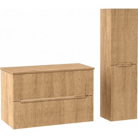 Ensemble meuble sous vasque avec plan L.80 cm avec colonne H.130 cm effet chêne Hikora NOVO Furnidea (1/5)