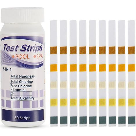 Bandelettes de test piscine spa 5 en 1 Healthwater analyse chlore pH alcalinité dureté eau 50 pièces (1/3)