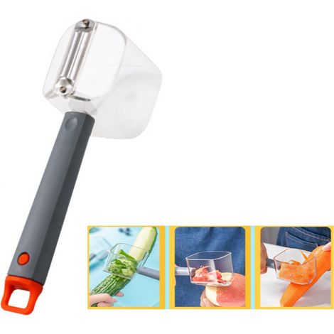 Pelapatate in acciaio inox a testa singola - pelapatate per frutta e verdura, coltello creativo per pelare a manico lungo - con contenitore - arancione (1/5)
