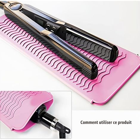 Kindfiber OÜ-Tapis Résistant à la Chaleur Pour Fer à Friser, Silicone Pochette Pour Fers à Boucler, Lisseur et Outil de Coiffure - Rose Rouge (1/5)