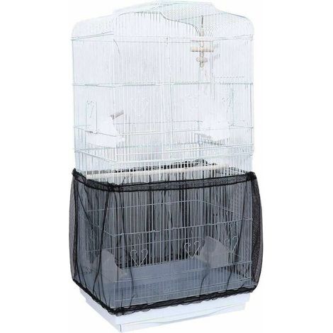 Housse pour Cage Oiseaux Maille Couverture Protection Cage Oiseaux Perruches Canaris Attrape Graine, Noir, M