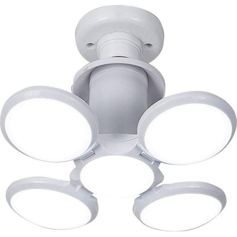 Éclairage LED déformable pour garage, sous-sol et sous-sol, ampoules LED E26/E27, plafonnier lumière du jour avec 4 panneaux réglables, idéal pour atelier, salon, établi ou entrepôt. (1/3)