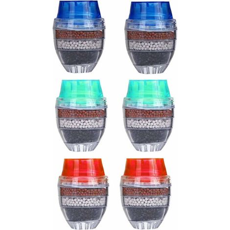 Filtri per l'acqua sui rubinetti Mini filtro per l'acqua del rubinetto 6 pezzi Filtro per l'acqua del rubinetto al carbone attivo rotondo 5 strati L'acqua domestica purifica il rubinetto (1/5)