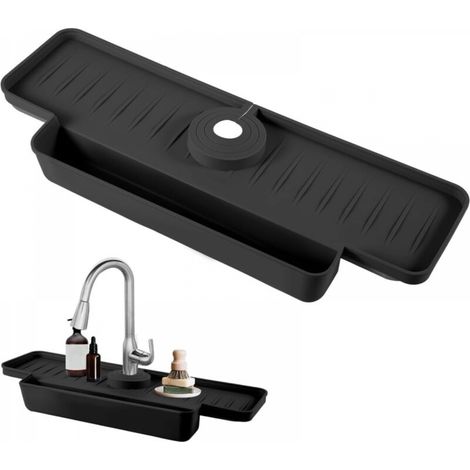 Protection anti-éclaboussures en silicone pour évier de cuisine, 40,5 x 14,5 x 5,3 cm, tapis de robinet facile à nettoyer, récupérateur d'eau pour cuisine et salle de bain (noir) (1/5)