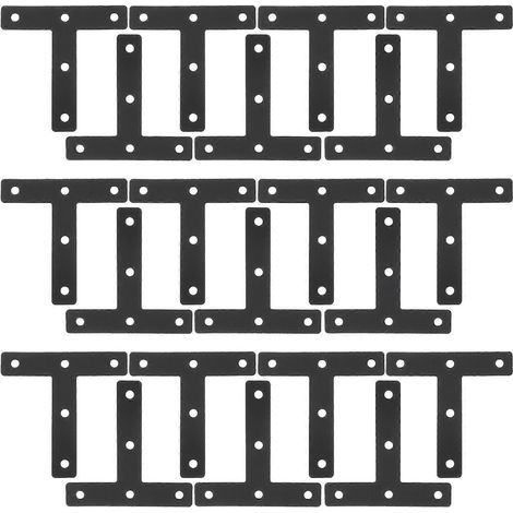 20 équerres plates en T pour étagères, supports d'étagères, plaques de réparation de meubles-8.00X8.00X0.10CM-Black (1/3)