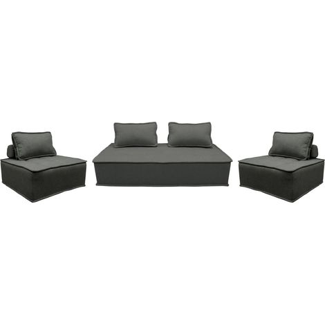 sweeek - 3er-Set Sessel für modulares Sofa, 4 Sitzplätze, Stoff, Dunkelgrau
