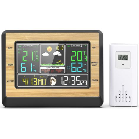 Stazione meteorologica digitale wireless con sensore esterno - con ora, data, temperatura, umidità, visualizzazione delle fasi lunari, termometro multifunzione (1/4)