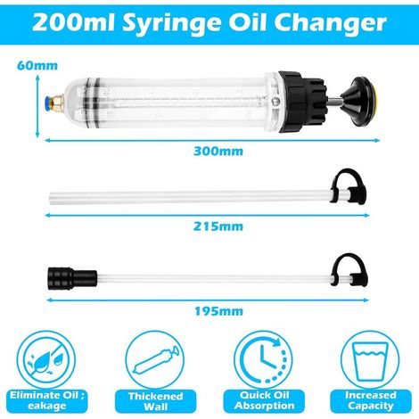 Seringue a Huile,200CC Injecteur Extracteur avec 2 Tuyaux Seringue a Huile Une Paire D'anneaux en Caoutchouc de Rechange Huile Aspiration Seringue pour Huiles de Transmission (1/5)