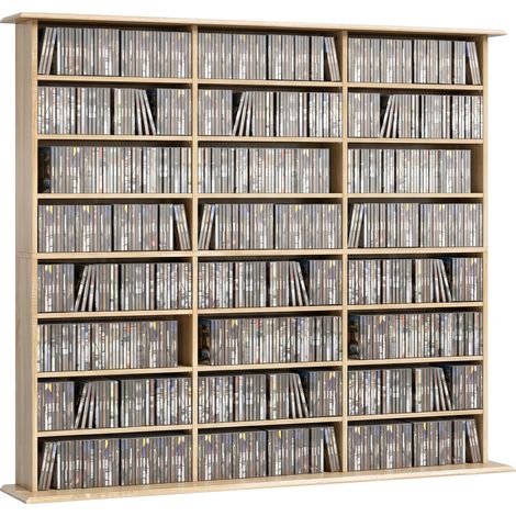 Meuble de rangement 1032 CDs / 594 DVDs, étagère multimédia, 24 compartiments et 18 étagères ajustables, chêne (1/5)