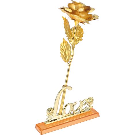 Rose artificielle en feuille d'or 24 carats, cadeau romantique pour la Saint-Valentin, décoration de table (dorée) (1/5)