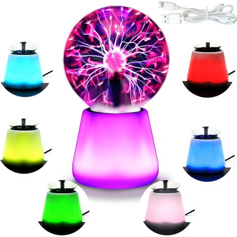 Lampe boule plasma, globe lumineux interactif et tactile, 7,6 cm (3 pouces), lampe ludique, alimentée par USB, 7 couleurs changeantes, éclairage d'ambiance, accessoire de fête, cadeau, décoration de c (1/5)