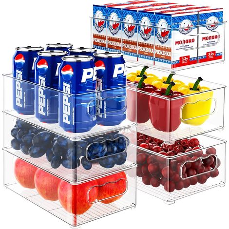 6 Pack Refrigerator Organizers (3 Medium, 3 Large) - Fridge Organizers for Pantry, Freezer, Cabinet, Drawer, Desk, BPA Free (1/5)