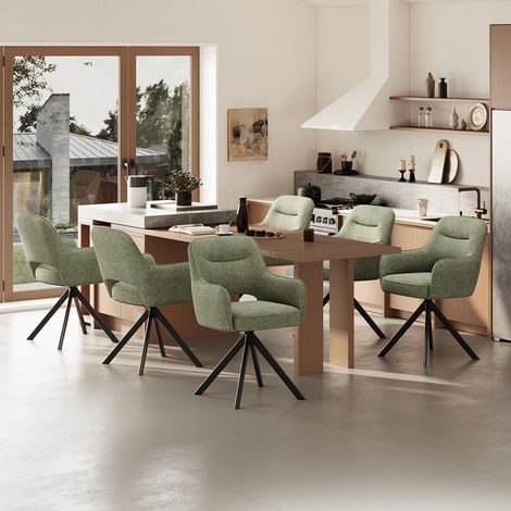 Lot de 6 chaises pivotantes pour Salle à Manger avec accoudoirs, chaises rembourrées pour Cuisine et Salle à Manger, en Tissu Doux avec piètement métallique et Dossier, Vert (1/5)