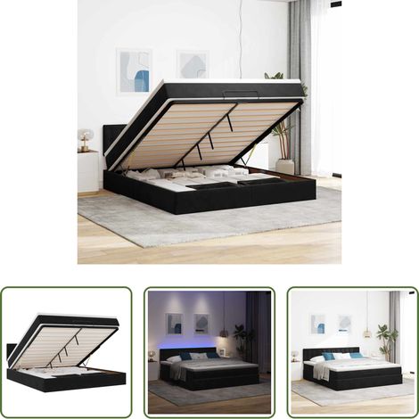 Matelas à ressorts ensachés -  Cadre de lit ottoman avec matelas noir 180x200 cm velours (1/5)