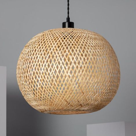 – Suspension en bambou naturel Llata – Longueur réglable – Type d'ampoule E27 – Finition artisanale unique pour salle à manger et bureau (1/5)