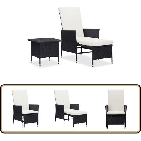 Salon de jardin 2 pcs avec coussins Résine tressée Noir - Meubles De Jardin - Salon De Jardin - Mobilier Extérieur - Chaise Longue - Set De Salon