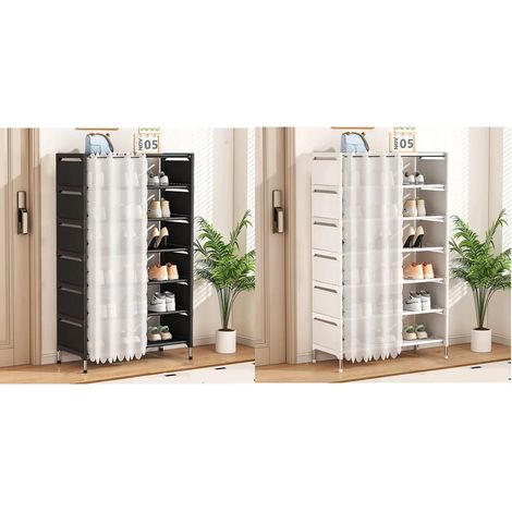 TrAdE Shop Traesio - Scarpiera Salvaspazio A 7 Ripiani Con Tenda Copripolvere Installazione Semplice Ripostigli - (1/5)