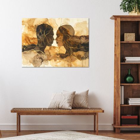 Wandbild Goldene abstrakte Silhouette eines Liebespaares 90x60 (1/4)