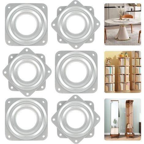 Plateau tournant métal 360° – Lot de 6 pièces, carré, 3 pouces, à roulement à billes pour bureau et meubles (1/4)