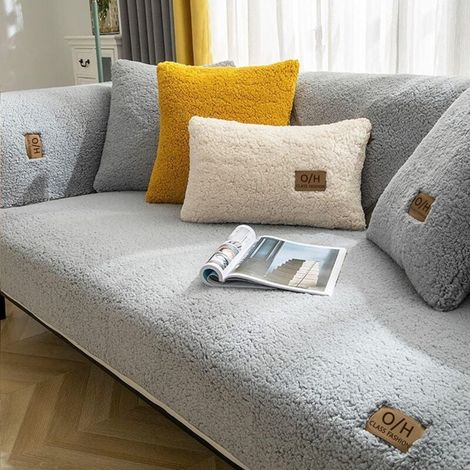 Velvet Sofa Cover 1/2/3/4 Seater L-Shaped Sofa Cover Corner Sofa/Couch Cover Anti-Slip Sofa Protector for Pets/Dogs Ultra-Soft Gray 70x150cm Rectangle MUMU (1/4)