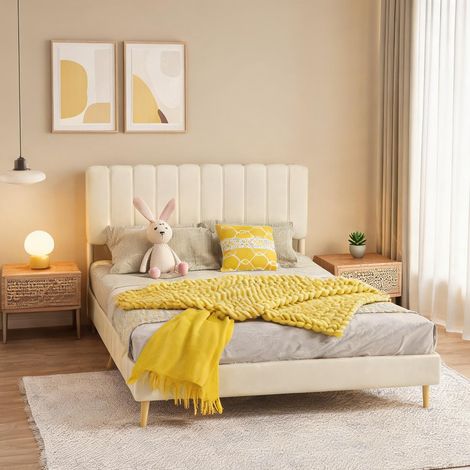 Tête de lit beige en tissu métal 200 x 140 x 133 cm (1/5)