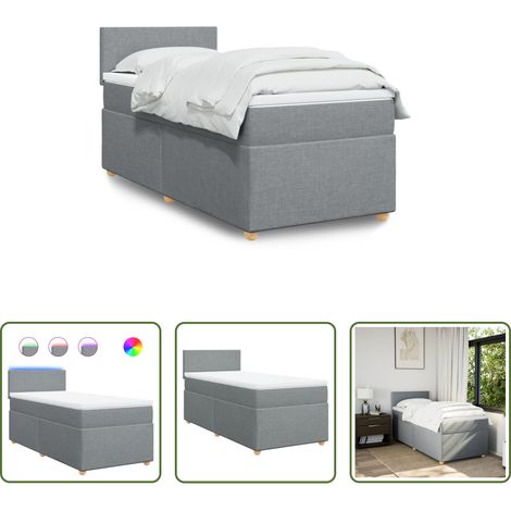 vidaXL Surmatelas - Sommier à lattes de lit et matelas Gris clair 90x190 cm Tissu (1/5)