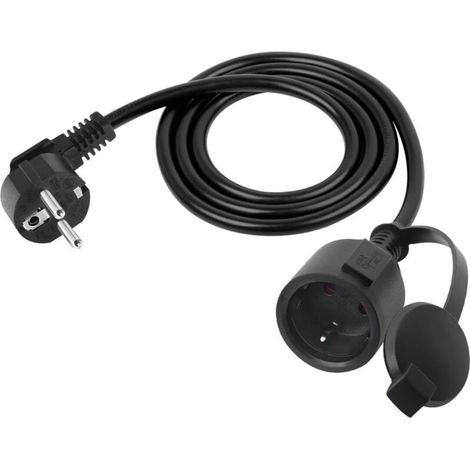 Rallonge Electrique Shucko 90 Degrés Extérieur, Rallonge Courte de Sécurité Noir pour Maison, Jardin, Chantier (1m) (1/5)