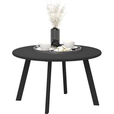Beistelltisch, Balkontisch aus Metall, runder Couchtisch, wetterfest, Gartentisch, Ø 70 x 42 cm (H), Schwarz
