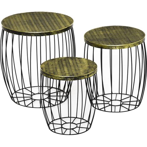Ensemble de 3 pièces  comprenant tables basses, tables d'appoint, tables de jardin, paniers en métal rétro, paniers en fil de fer, tables gigognes de jardin, mobilier de jardin, mobilier de balcon ext