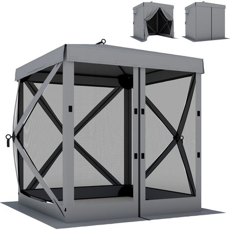 Pavillon pliant 1,85 x 1,85 m, étanche et résistant à l'hiver, avec 4 panneaux latéraux en filet, sac de transport et protection UV 30+. (1/5)