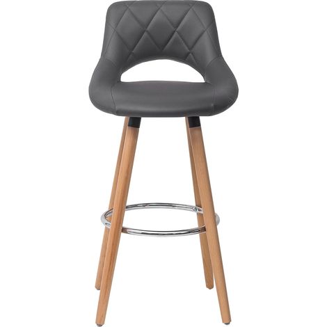 Sgabello da bar moderno in similpelle grigia con schienale e gambe in legno 1 pezzo MODENUIT (1/5)