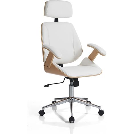 Ergonomischer Bürostuhl aus Holz und weißem Leder Michigan High (1/4)