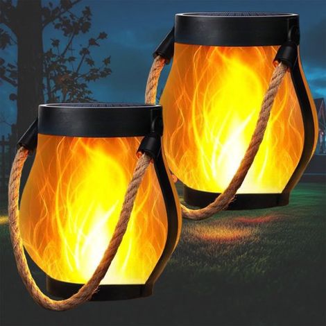 Set di 2 lanterne decorative per Halloween, a energia solare, con effetto fiamma realistico, impermeabili, colore viola, ideali per esterni. (1/5)