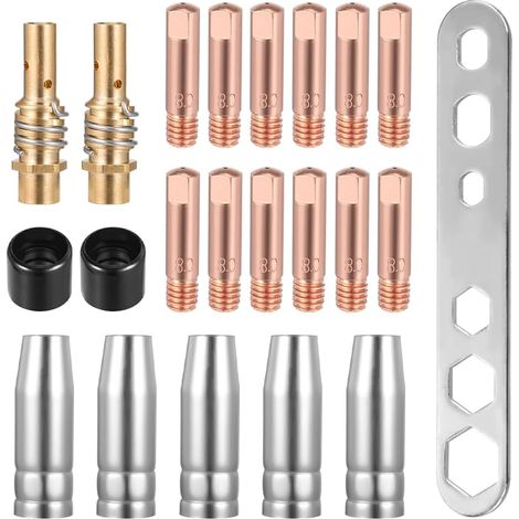 22 Pcs D'accessoires de Soudage MIG/MAG, Kit de Torche de Soudage, Incluant 12 Pointes de Contact, 5 Buses de Soudure, 2 Porte-buses, 2 Isolateurs, 1 Clé pour MB15AK (1/5)