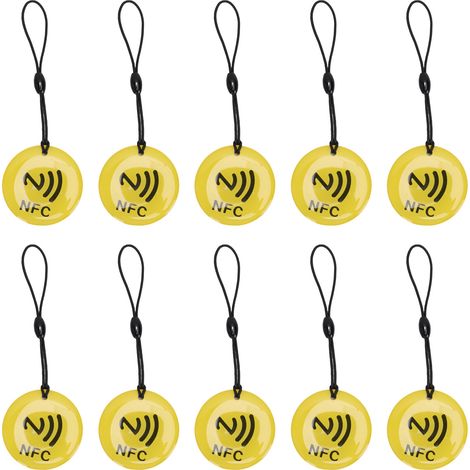 10pcs Étiquettes NFC Porte-Clés 35CM NTAG213 Puce Programmable Fob Carte – Pour Tous Téléphones Mobiles Dispositifs Activés, Jaune (1/5)