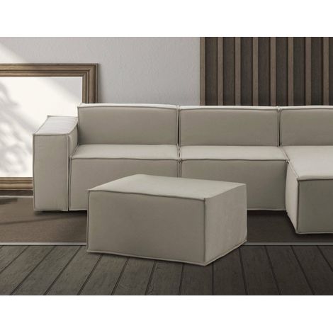 Talamo Italia Puff Barbara, Otomana de la sala de estar, 100% Made in Italy, Sillón relax en tela tapizada, 80x70h43cm, Tórtola, con embalaje reforzado (1/5)