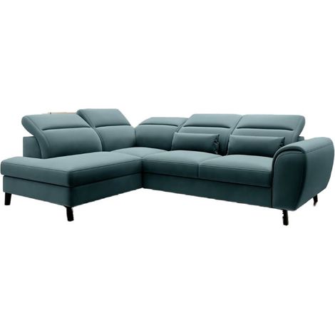 Canapé d’angle convertible NOBLESSE en velours avec coffre et pieds en bois noir – 265cm angle gauche-Vert forêt-angle gauche (1/5)