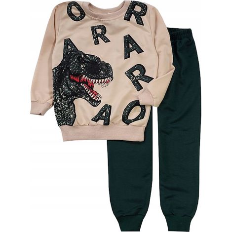 Tuta sportiva da bambino, felpa e pantaloni con dinosauri, verde 5/6 J621B