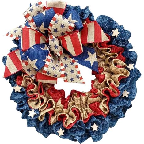 Guirlande Porte - Drapeau Américain Imprimé - Jute Rustique - Pour Intérieur Extérieur - 45 cm - Décoration 4 Juillet (1/3)