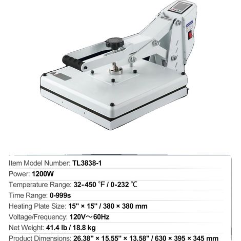 Machine à Presse à Chaleur, Contrôle Numérique, Isolation en Téflon, Blanc 15in x 15in (1/2)