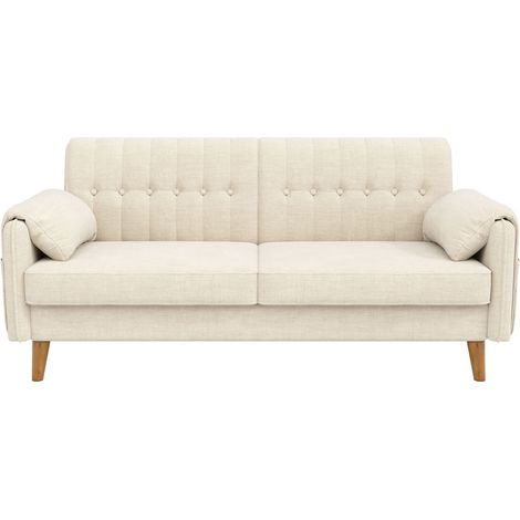 Sofá Recto de 2 Plazas con Respaldo Acolchado, Cojines de Brazo y Bolsillos Laterales, Chenilla Beige (1/5)