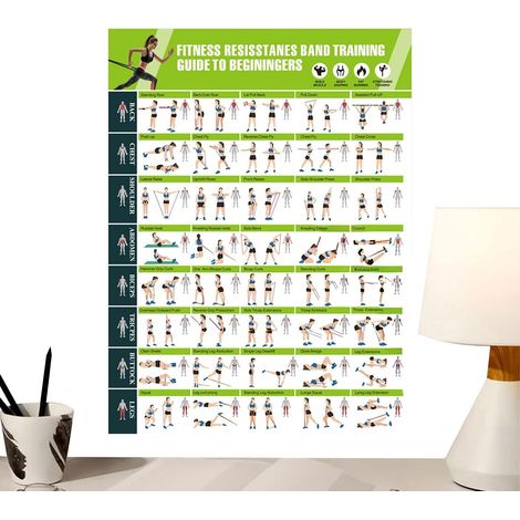 Heimfitness-Poster 42,7 x 57,4 cm: Dehnübungsposter mit Bändern Übungsdiagramm mit Bändern für Erwachsene, Krafttraining, Fitness, Bodybuilding, Sport und Athleten (1/5)