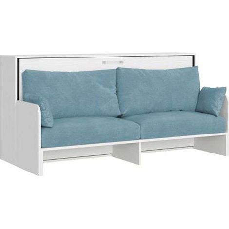 Letto singolo a scomparsa Kando con divano bianco frassino, azzurro