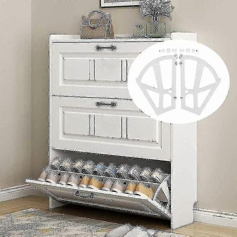 Paire d'étagères à chaussures pour meuble de rangement, étagère double creuse, tiroir à chaussures, charnière blanche. (1/4)