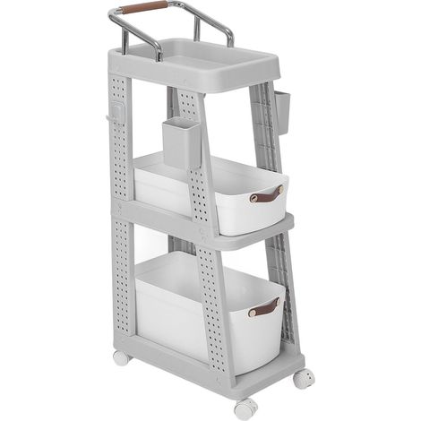 Chariot Utilitaire Roulant avec roulettes, Chariot de Rangement Multifonctionnel pour Bureau, Salon, Cuisine, Organisateur de Rangement Mobile (3 Tier Grey) (1/5)