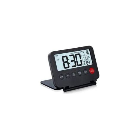 Petit réveil de voyage numérique, grand écran LCD, bouton frontal avec affichage de la date et de la température, fonction snooze et rétroéclairage de 8 secondes, fonctionne avec des piles AAA (1/5)