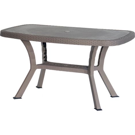 Tavolo Otello Elite in resina antiurto tortora effetto rattan con incrocio 136x82x72 cm da giardino esterno (1/2)
